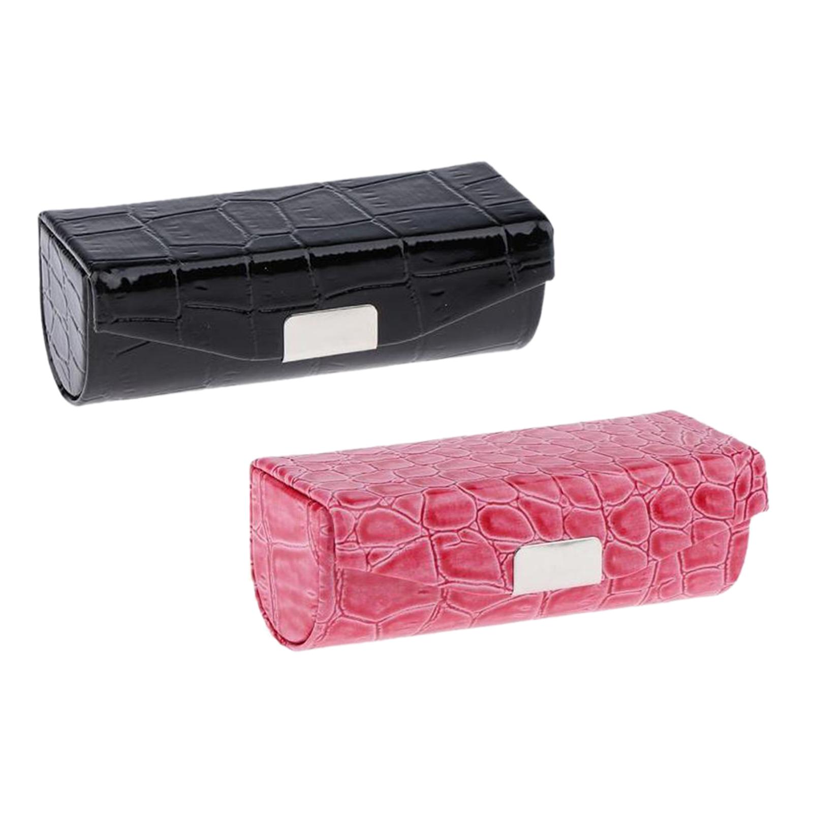 2Pcs Women PU Leather Lipstick Case Holder with Mirror