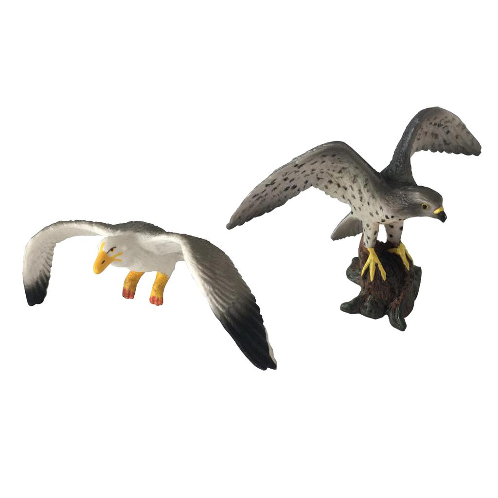 2x Miniature Animals Birds Model Figurine Statue Scupltue Toy Seagull Falcon