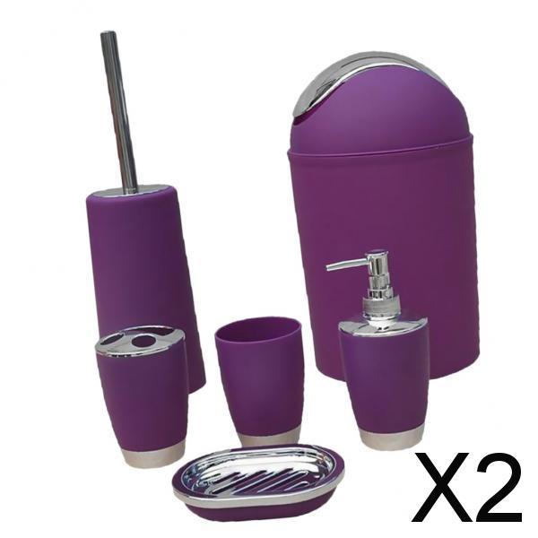 2x6PCS Solid Luxury Plastic Bathroom Accessories Set Wash Suit Purple