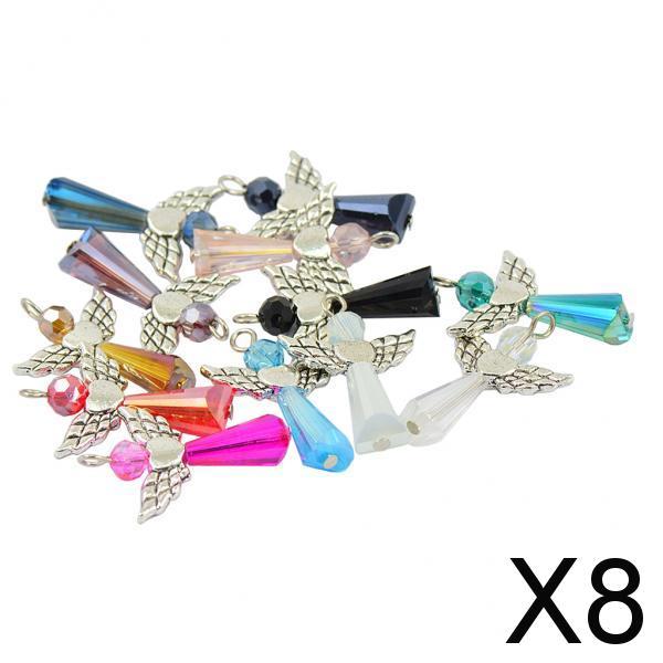 8x12X Beaded Tibetan Silver Angel Heart Wing Faceted Glass DIY Dangle Pendant