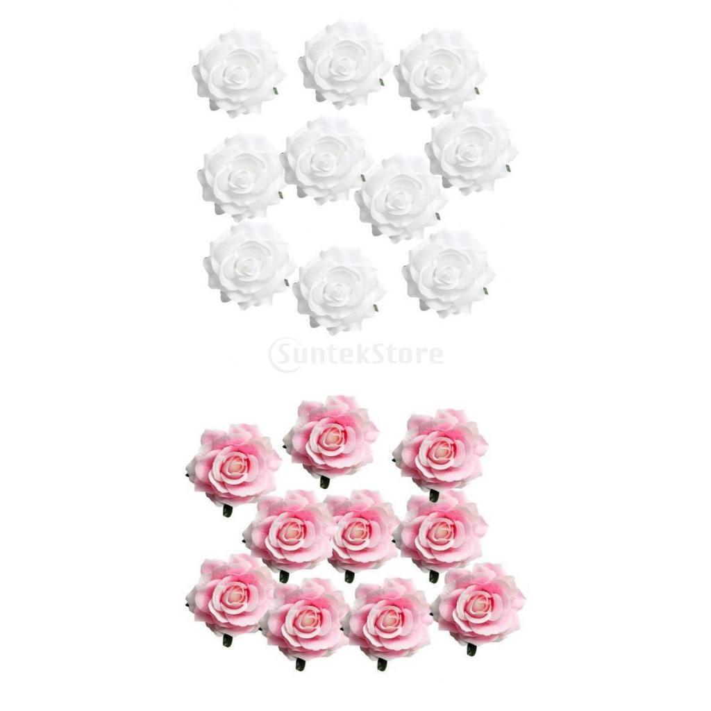20 Pieces Artificial Silk Rose Buds Flower Head DIY Accessories pink