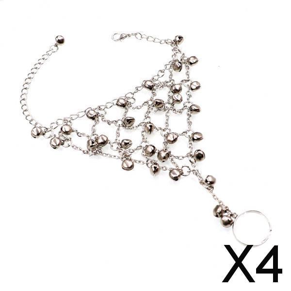 4xFashion Boho Bell Multi Chain Tassel Slave Finger Ring Bracelet Hand Harness