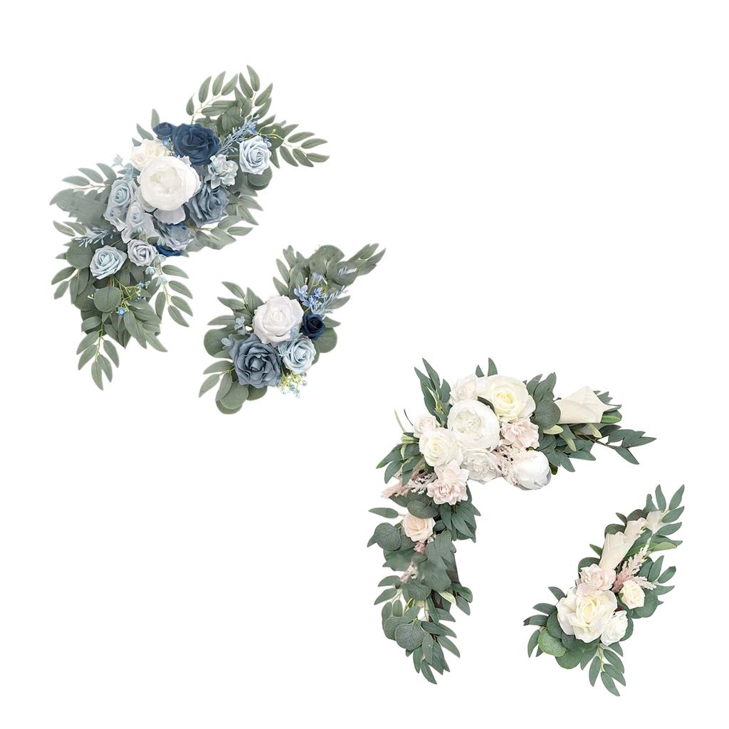 Artificial Flower Swag Green Leaves for Wedding  White White Blue