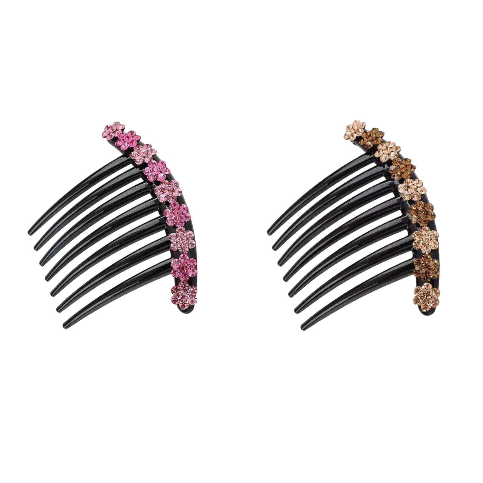 Rhinestones Hair Comb Clip Bridal Hair Styling Tool 2pcs Brown
