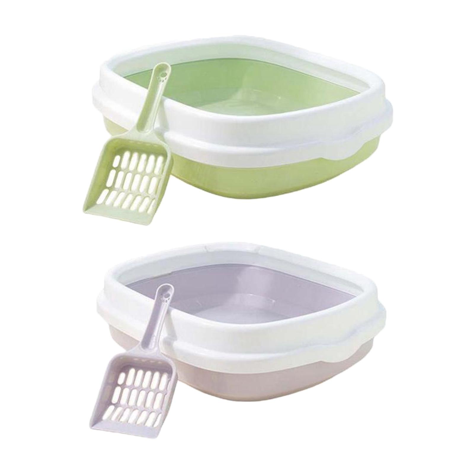 2x Semienclosed Cat Toilet Stronger Durable Travel Litter Pan Cleaning Kitty