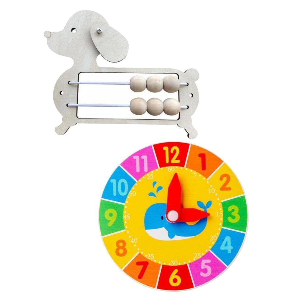 Wooden Busy Board  Puppy Abacus and Round Clock