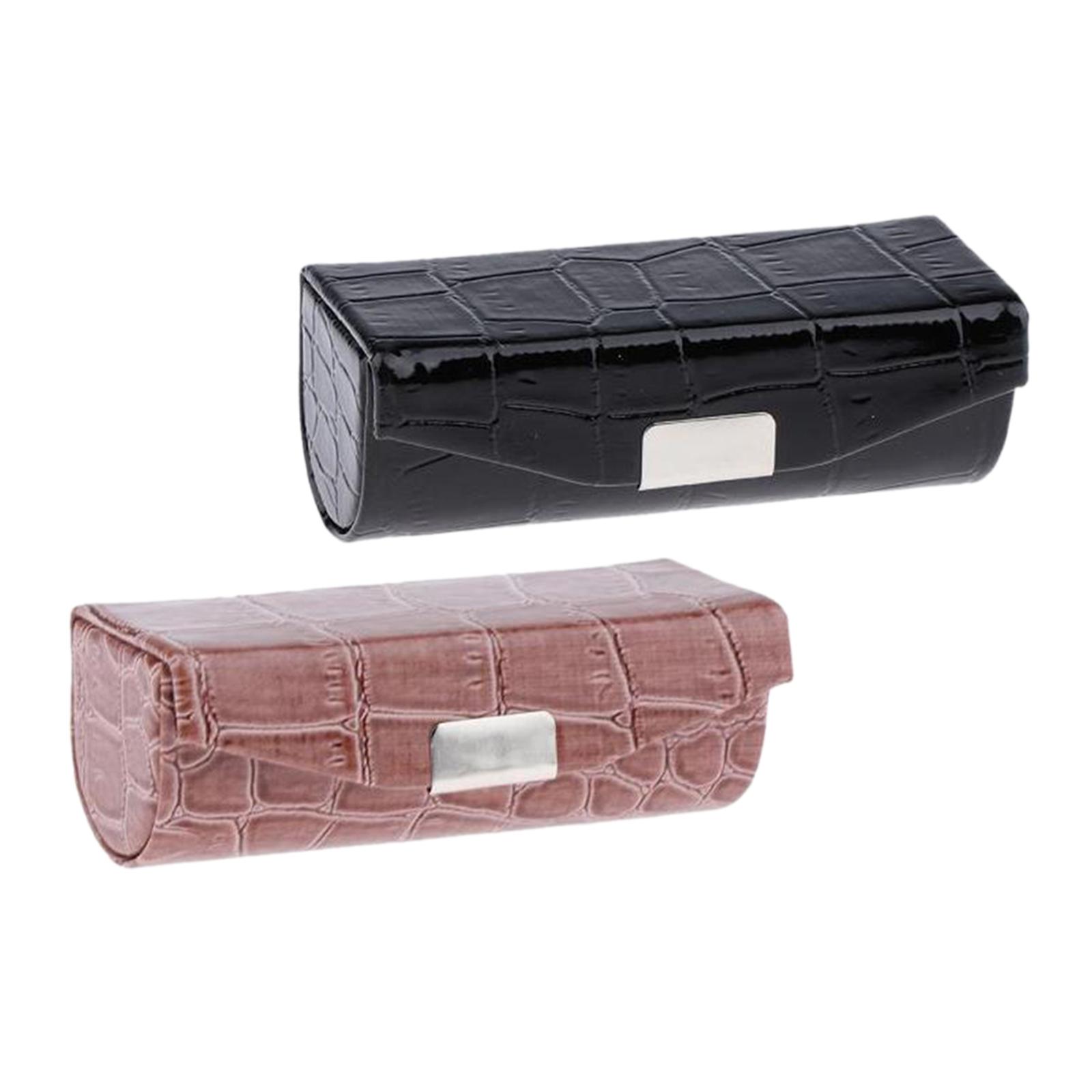 2Pcs Women PU Leather Lipstick Case Holder with Mirror