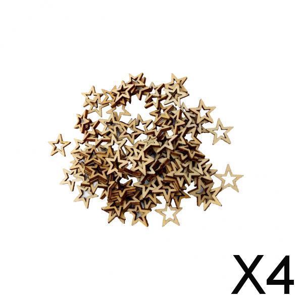 4x100 Pieces Unfinished Hollow Star Shape Wooden Embellishments 20mm