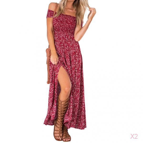 Sexy Women Strapless Bustier Split Maxi Long Evening Dress Red L