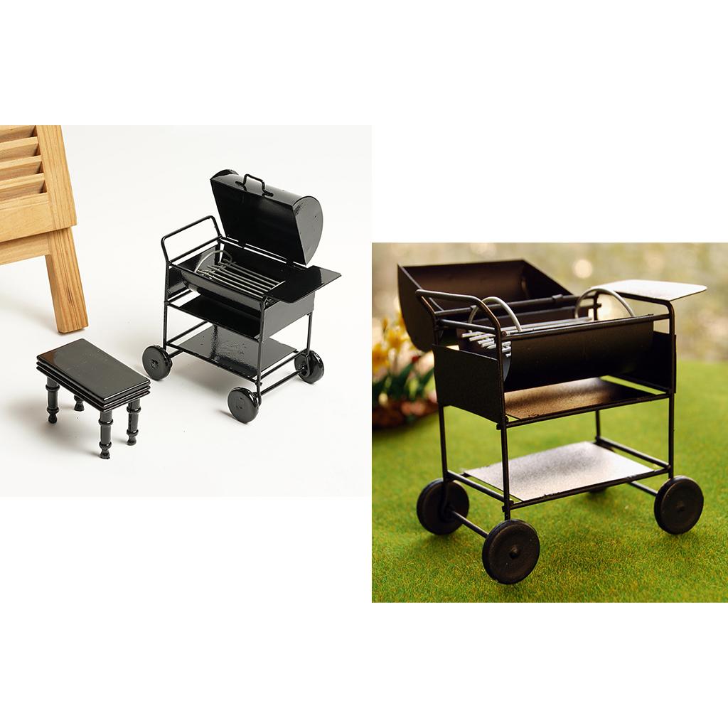 1/12 Dollhouse Miniature Barbecue Furniture Metal Oven Car BBQ Grill Set