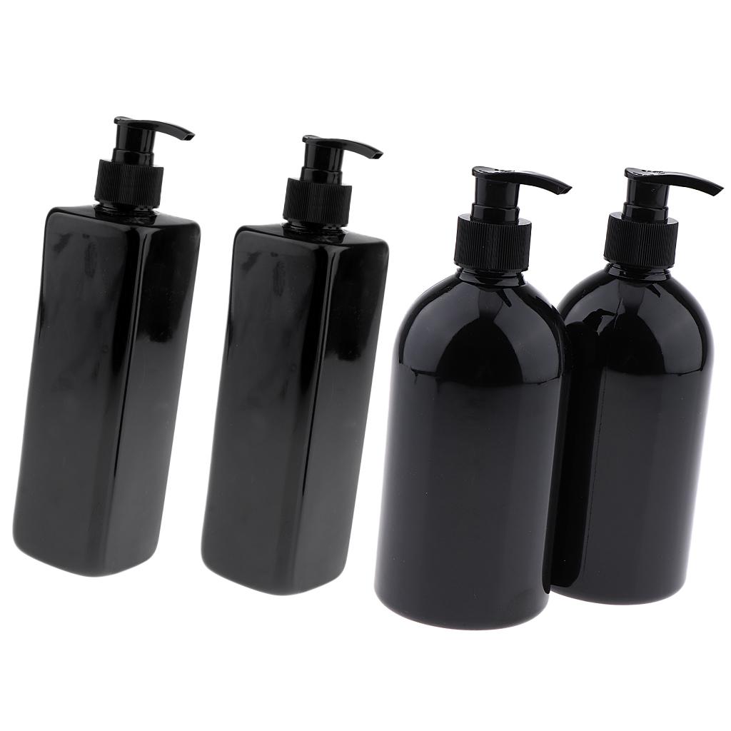 4Pcs/set Empty Plastic Shampoo Bottles with Lotion Pumps 500ML Black Pump