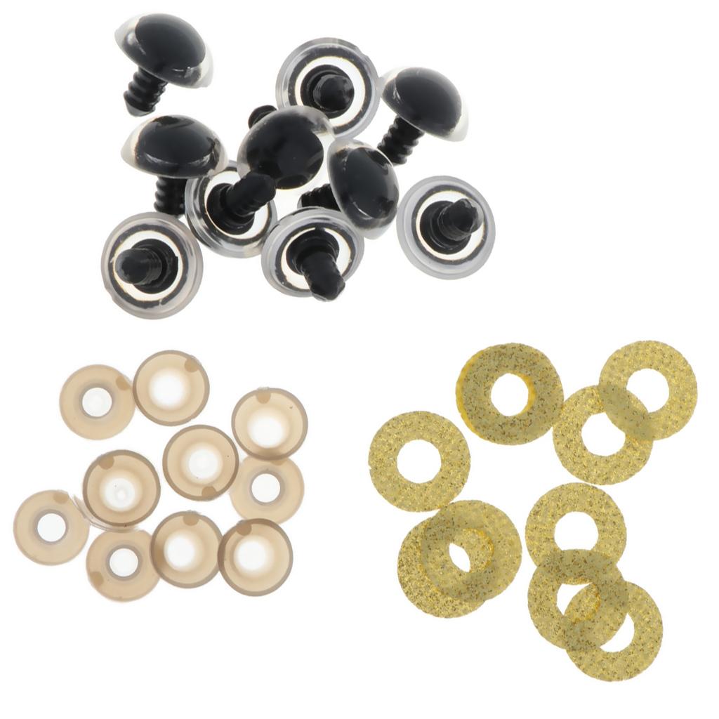 20 Sets Plastic Safety Toy Eyes + Glitter Nonwovens & Washer 24mm Gold