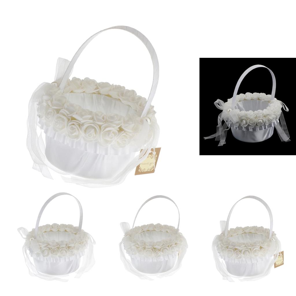 4xElegant Lace Ribbon Sweet Romance Wedding Flower Basket Flower Girl Basket