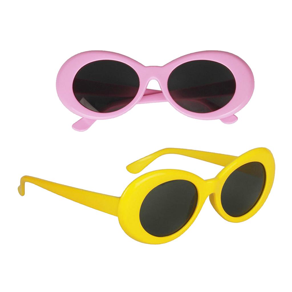 2Pcs Retro Clout Goggles Glasses Oval Bold Mod Thick Framed Sunglasses