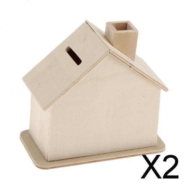 2xUnfinished Wood Pen Holder Kids DIY Craft Supply 11x6x10cm House