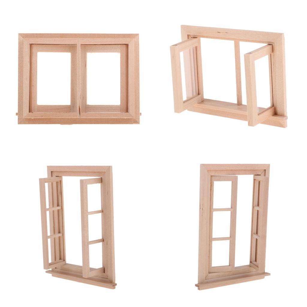 4 pcs 1/12 Dollhouse Miniature Unpainted Wooden Pane Window Frame DIY