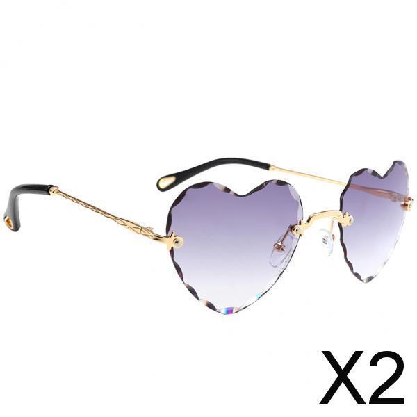 2xRimless Sunglasses Women Heart Shape UV400 Eyewear Sun Glasses Gray