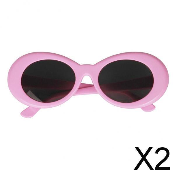 2xRetro Clout Goggles Glasses Oval Bold Mod Thick Frame Sunglasses  Pink