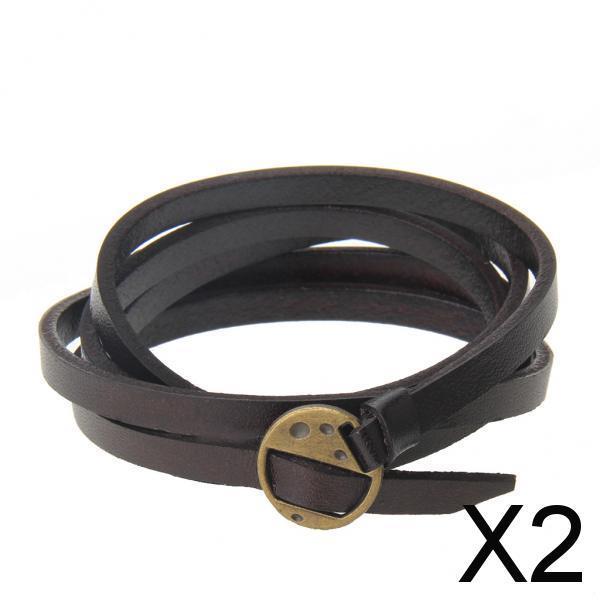 2xFashion Multilayer Bracelet Five Laps Leather Wrap Bracelet Wristband Coffee