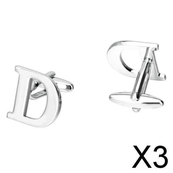 3xAlphabet Cuff Links Brass Black English Letter Groomsman Cufflinks D