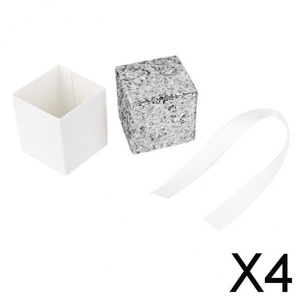 4x10pcs Glitter Silver Paper Boxes Wedding Party Bomboniere Candy Favor Favour