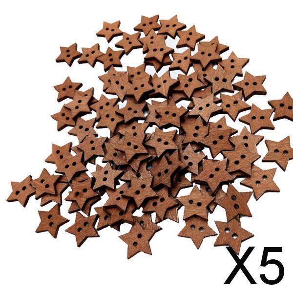 5x100Pieces Wooden Star Shape 2 Holes Buttons for Sewing and Crafts