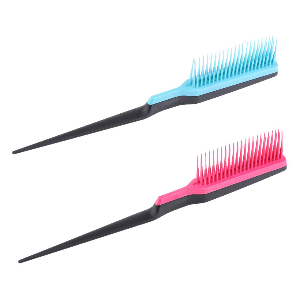 2pcs Natural Hair Brush Comb Hairdressing Barber Wig Hairbrush Rose Red+Blue