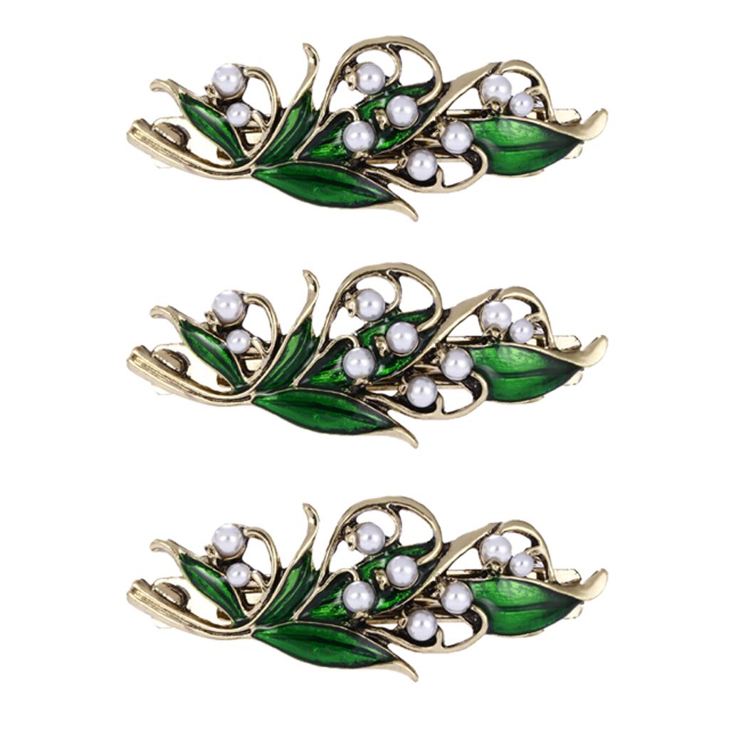 3Pack Ladies Pearls Leaves Shape Sprung Hair Clip Barrette Hair Accessories