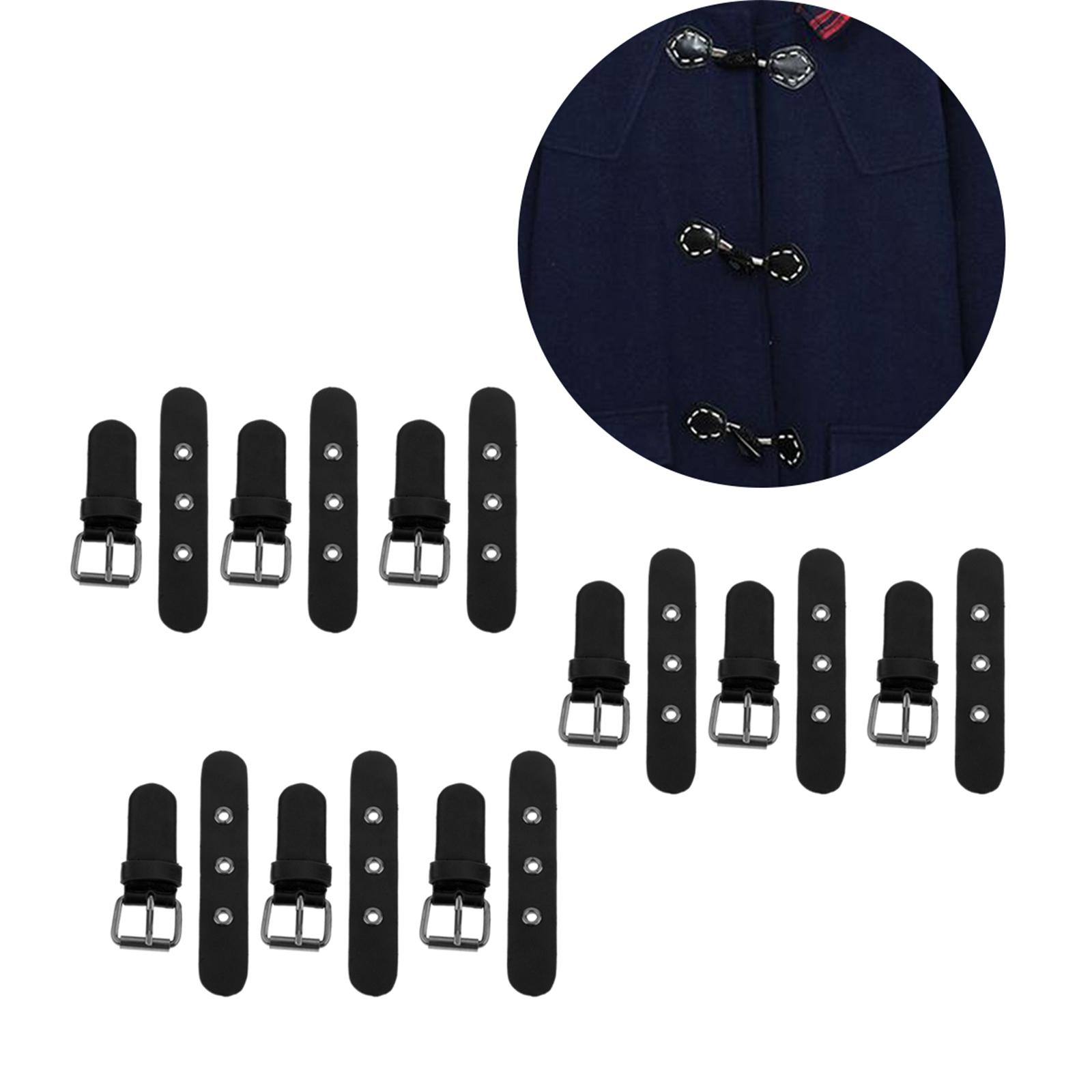 9pcs PU Leather Snap Toggle Closure Sew on Duffle Jacket Buckle Black