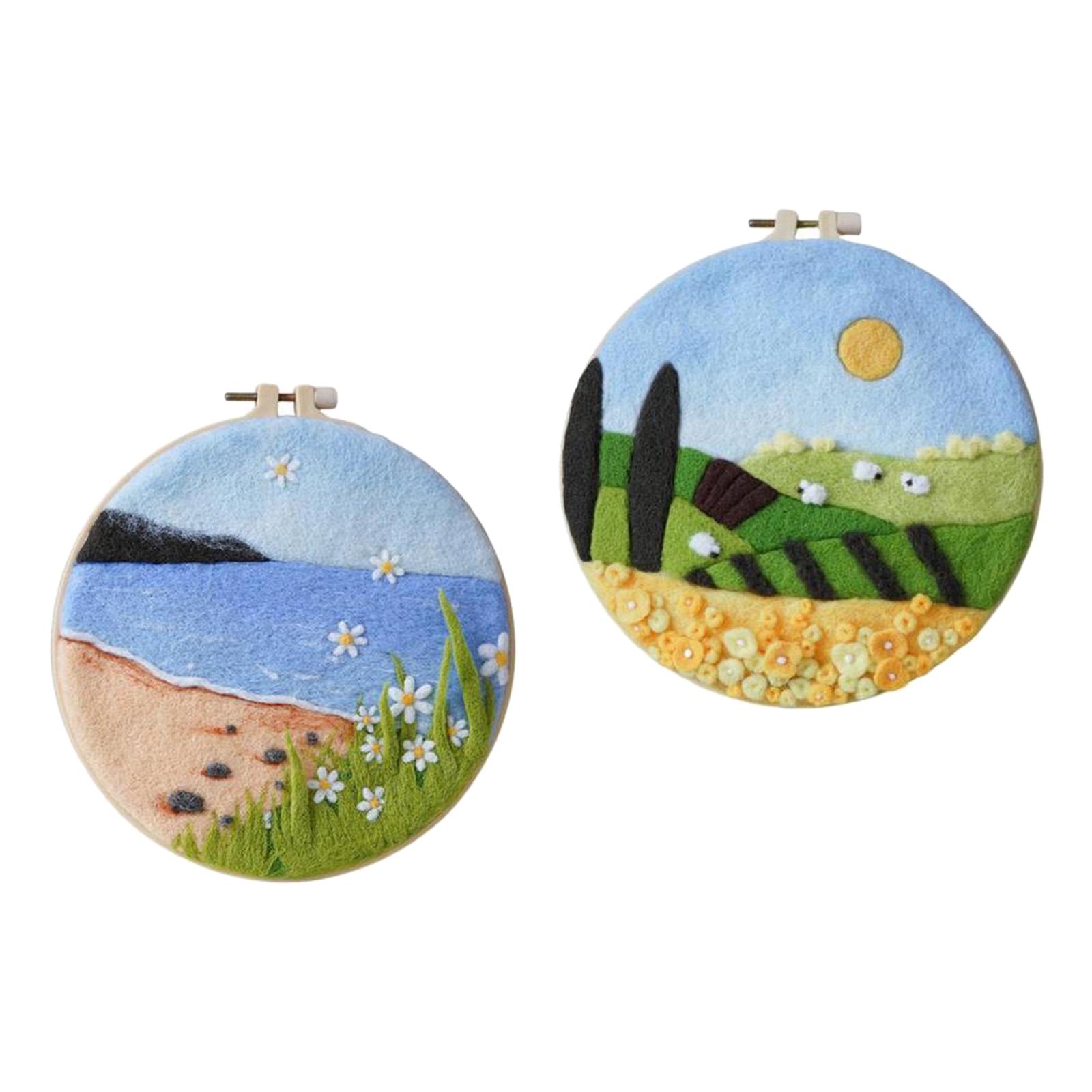 Landscape Wool Needle Felting Kit Beginner Children DIY Christmas(Beach+Autum)