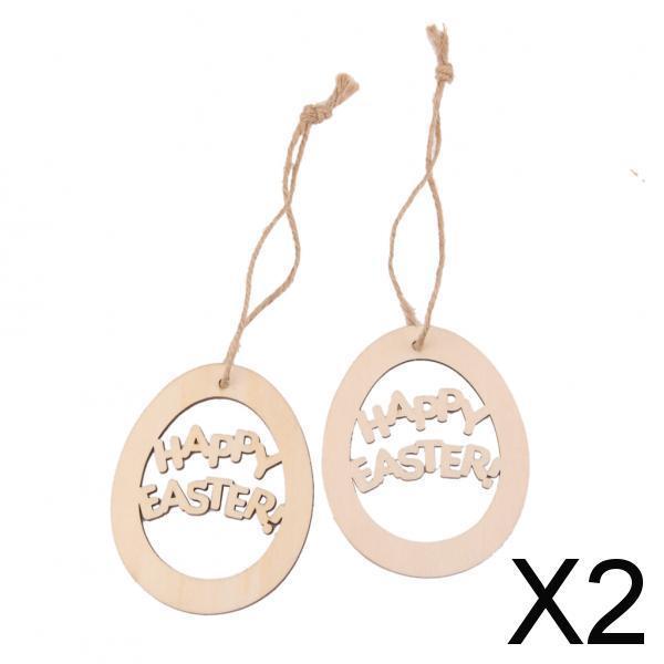 2x10pcs Laser Cut Happy Easter Egg Wooden Embellishment with String