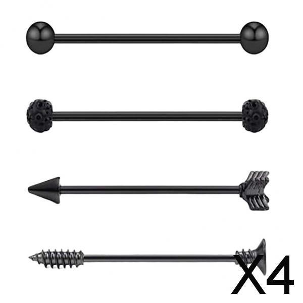 4x4 Pieces Stainless Steel Industrial Barbell Earrings Black