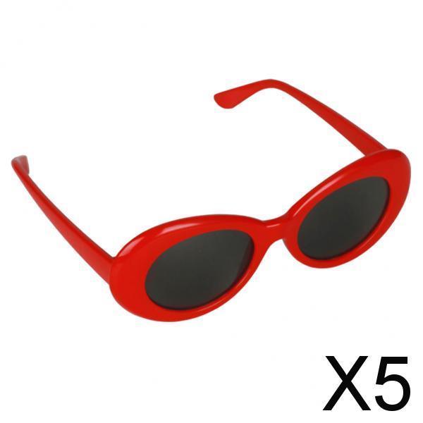 5xRetro Clout Goggles Glasses Oval Bold Mod Thick Frame Sunglasses  Red