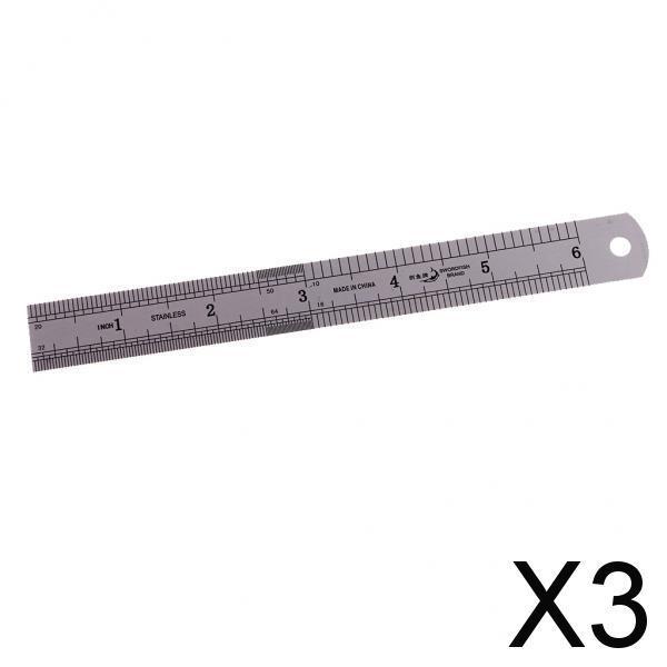 3xDual Side Stainless Steel Straight Ruler English/Metric Ruler 15cm