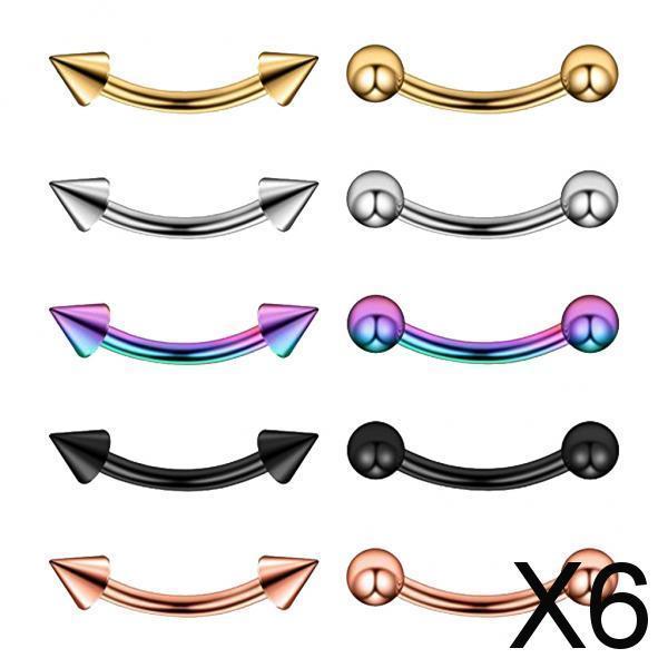 6x10Pcs 16G Stainless Steel Eyebrow Ear Lip Navel Ring Piercing Jewelry 6mm