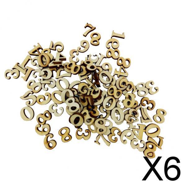 6x100 Pieces Wood Arabic Numbers Scrapbooking Embellishments 15mm