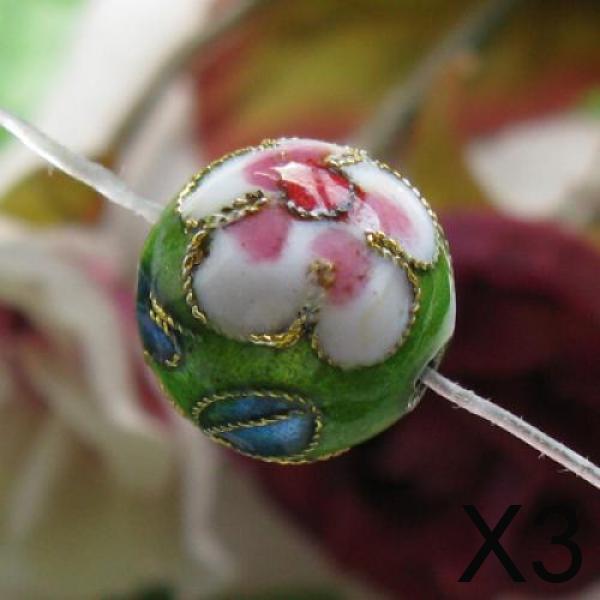 3x12mm Beautiful Cloisonne Round Bead---- Bright green