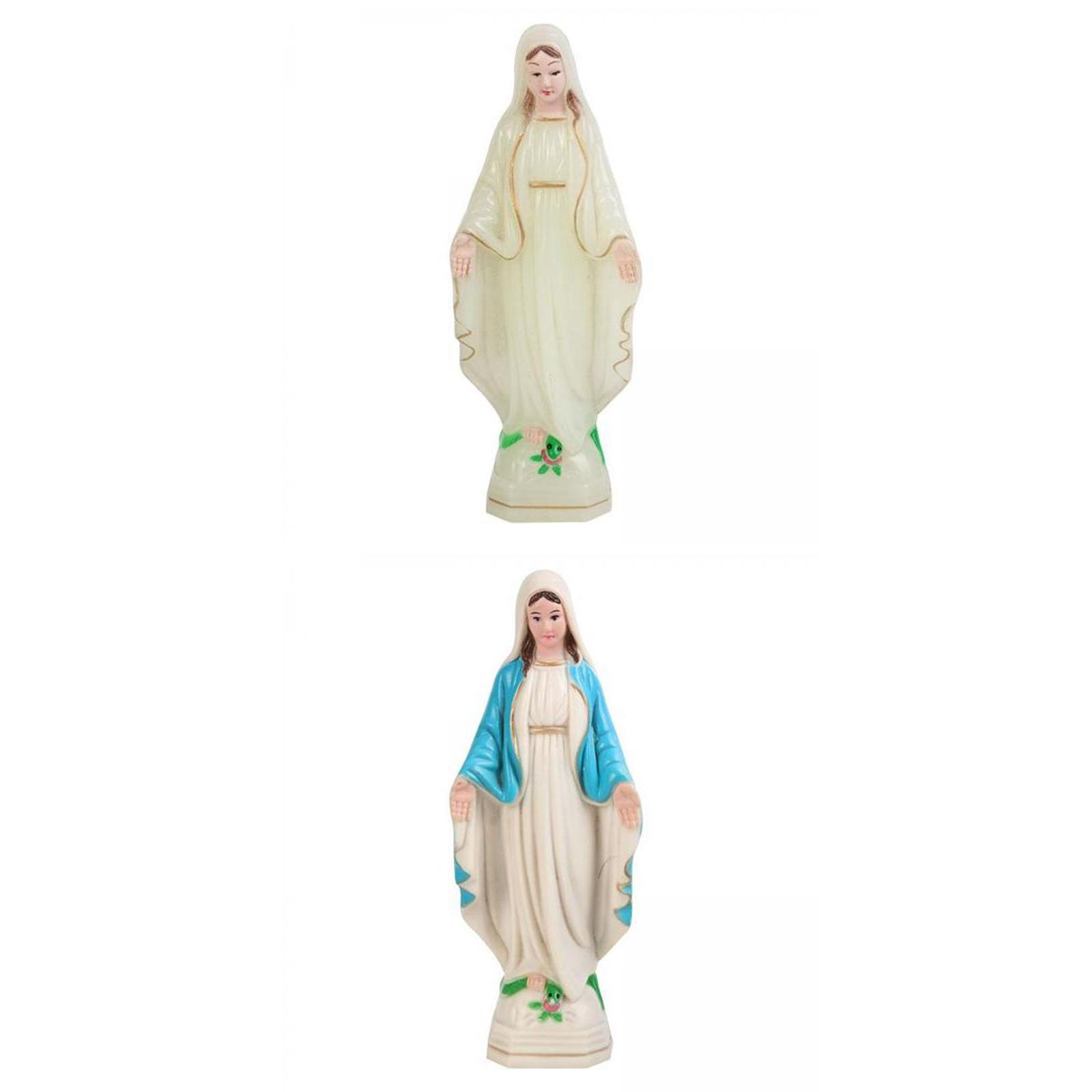 2x Blessed Virgin Mary Figurine Statue   10cm Luminous  10cm Blue Coat