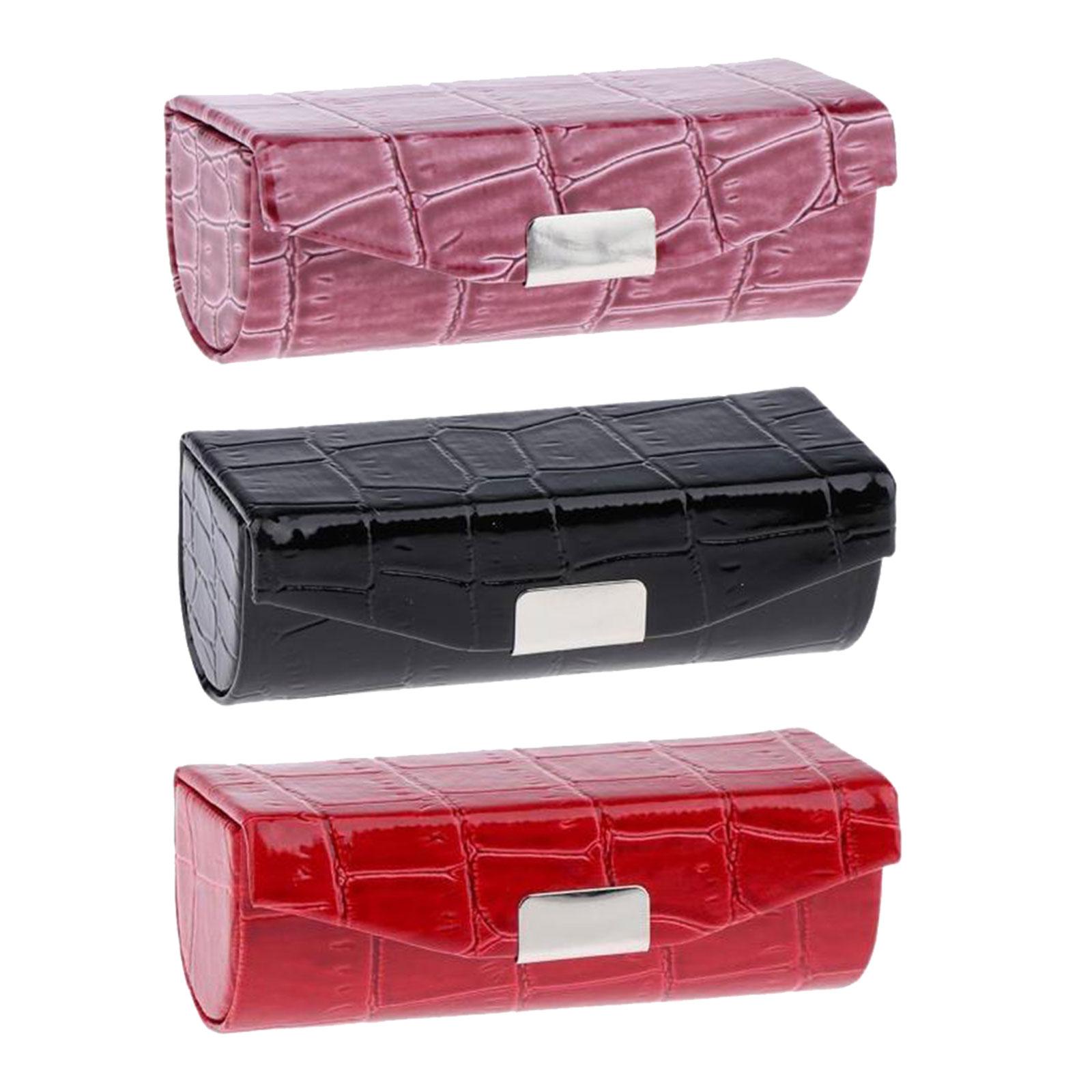 3x PU Leather Lipstick Case Holder  Dark Brown and Black and Red