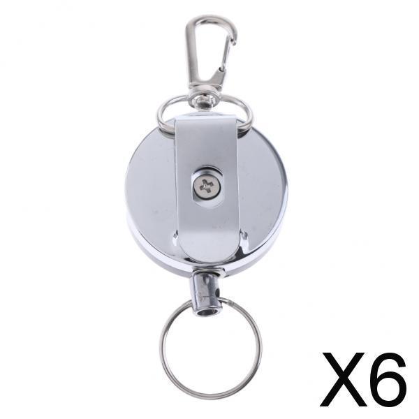 6xRetractable Key Chain Badge Holder Steel Recoil Ring Belt Clip Buckle Black