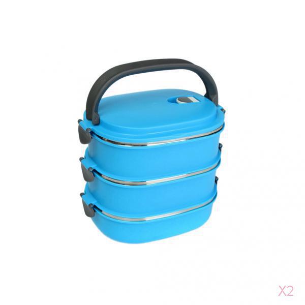 Square 3 Layers Design Stainless Steel Thermal Insulated Lunch Box Blue