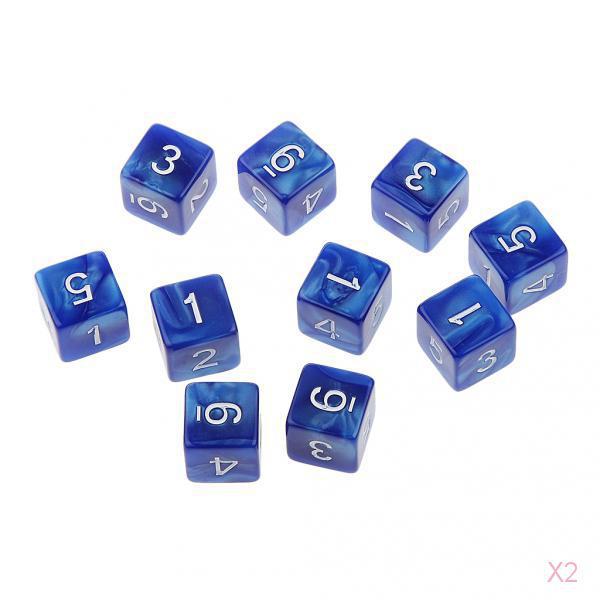 2x Set/10pcs Blue Six Sided Dice   RPG Roleplay Game D6 Dices