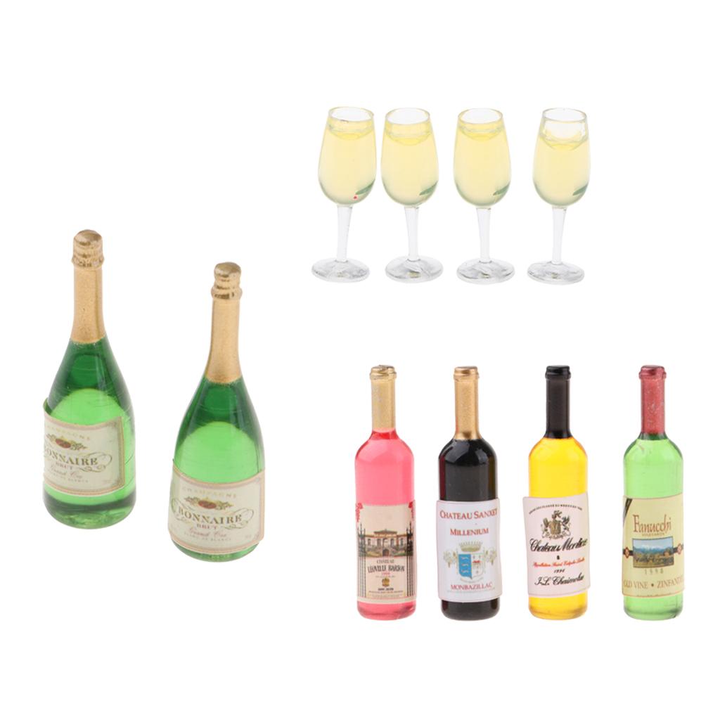 1/12 Dollhouse Miniature Wine Bottles Champagne Bottles and Glasses Bar Accs