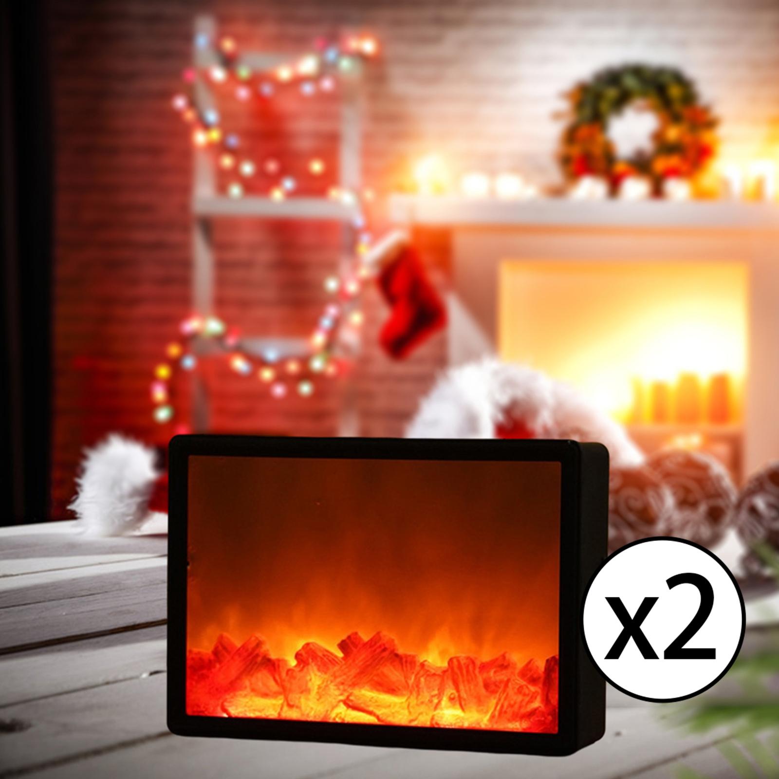 Portable LED Fireplace Lantern Flamless Log Fire Effect Lamp Home Garden