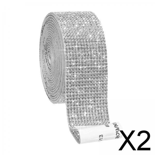 2xSelf-Adhesive Crystal Rhinestone Diamond Ribbon DIY Sticker Silver 1.4cm