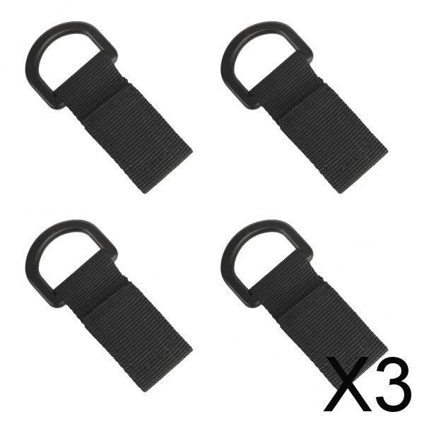 3x4 Pieces Carabiner Webbing Molle Hanging Belt Buckles Hooks D-ring Black