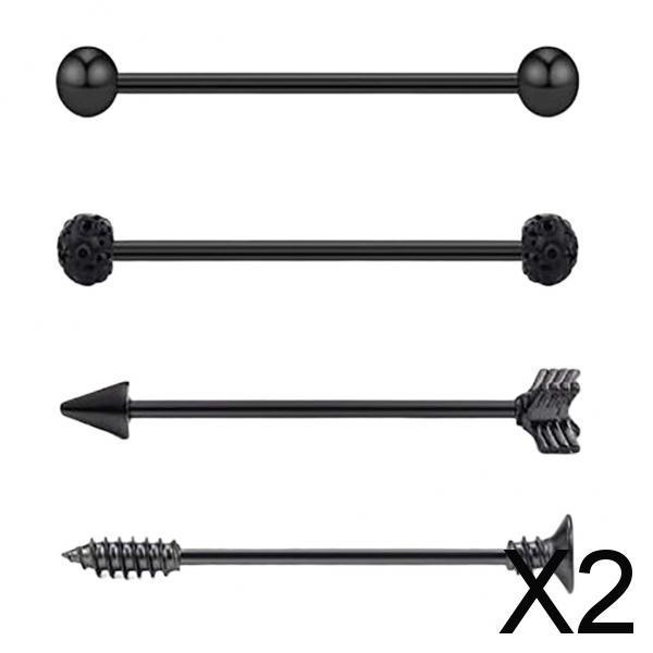 2x4 Pieces Stainless Steel Industrial Barbell Earrings Black