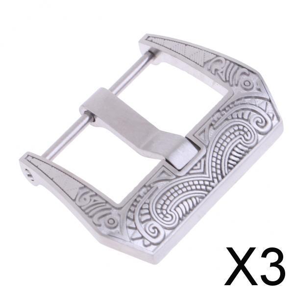 3xStainless Steel Flower Carving Screw-in Buckle Watch Band Strap Clasp 22mm