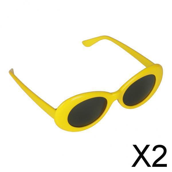 2xRetro Clout Goggles Glasses Oval Bold Mod Thick Frame Sunglasses  Yellow