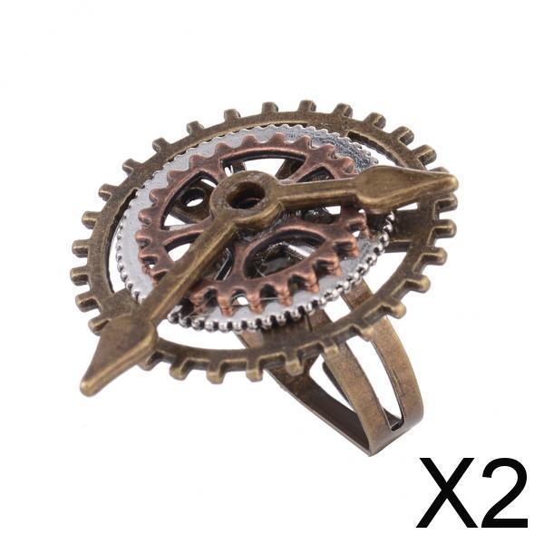 2xSteampunk Watch Part Gears Ring Antique Copper Rings Jewelry Golden+Silver